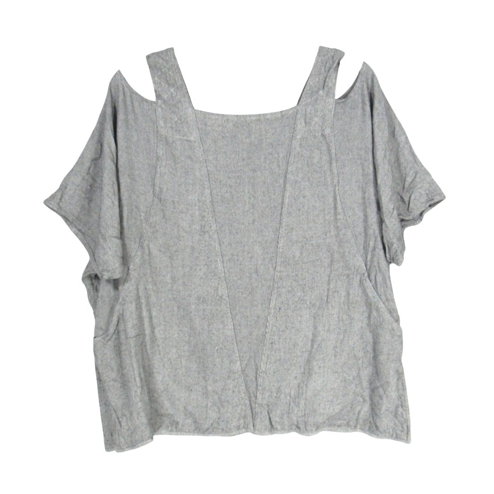 DAIRI FASHION Heather Gray COLD-SHOULDER Knit SIDE POCKETS & SLIT Blouse/Top L